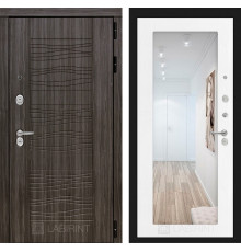 Входная дверь Сканди с зеркалом 18 (Дарк Грей / Белое дерево) для квартиры с шумоизоляцией, толщина полотна 105 мм, взломостойкая с толщиной ме