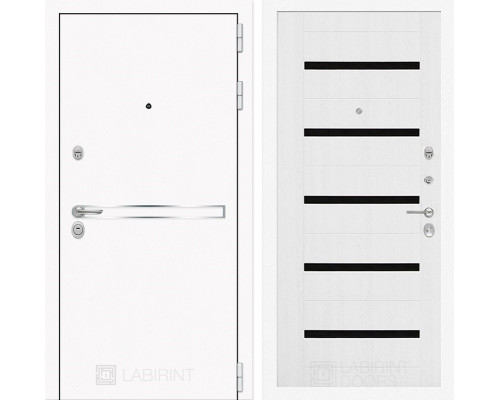 Входная дверь Line White 01 (Шагрень белая / Белое дерево) для квартиры в ПИК с шумоизоляцией, толщина полотна 95 мм, взломостойкая с толщиной металла 1.8 мм, замки 4-го класса защиты