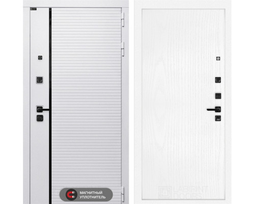 Входная дверь Royal 07 (Белый камень / Белое дерево) для квартиры в ПИК с шумоизоляцией, толщина полотна 105 мм, взломостойкая с толщиной металла 1.8 мм, турецкие замки Kale, чёрная фурнитура, панели МДФ с двух сторон