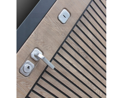 Входная дверь Ритм 03 (Астана табак горизонт / Белый софт) для квартиры с шумоизоляцией, толщина полотна 105 мм, толщина металла 1.5 мм, панели МДФ с двух сторон