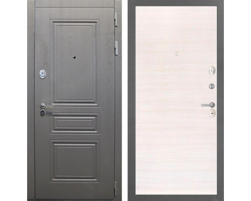 Входная дверь Брайтон (Дуб вуд графит / Дуб Сильвер) для квартиры с шумоизоляцией, толщина полотна 90 мм, два листа металла толщиной 1.5 мм + 0.6 мм, замки 3 и 4-го класса защиты, панели МДФ с двух сторон