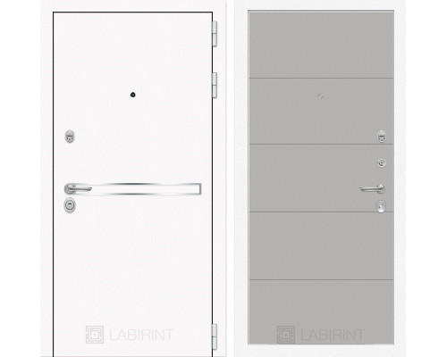 Входная дверь Line White 13 (Шагрень белая / Грей софт) для квартиры в ПИК с шумоизоляцией, толщина полотна 95 мм, взломостойкая с толщиной металла 1.8 мм, замки 4-го класса защиты