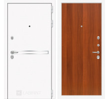 Входная дверь Line White 5 (Шагрень белая / Итальянский орех) для квартиры в ПИК с шумоизоляцией, толщина полотна 95 мм, взломостойкая с толщиной м