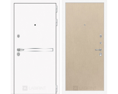 Входная дверь Line White 5 (Шагрень белая / Венге светлый) для квартиры в ПИК с шумоизоляцией, толщина полотна 95 мм, взломостойкая с толщиной металла 1.8 мм, замки 4-го класса защиты
