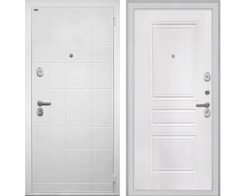 Входная дверь Спарта White ФЛ-243-М (Лофт белый / Белый матовый) для квартиры в ПИК с шумоизоляцией, толщина полотна 90 мм, толщина металла 1.5 мм, турецкие замки KALE, панели МДФ с двух сторон