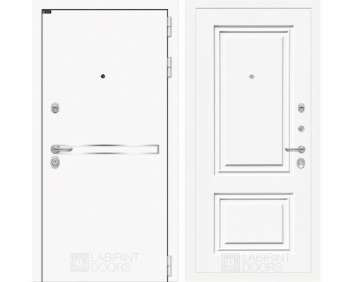 Входная дверь Line White 26 (Шагрень белая / Эмаль белая RAL 9003) для квартиры в ПИК с шумоизоляцией, толщина полотна 95 мм, взломостойкая с толщиной металла 1.8 мм, замки 4-го класса защиты