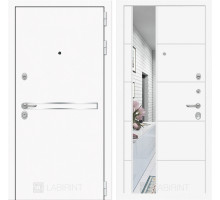 Входная дверь Line White 19 зеркало (Шагрень белая / Белый софт) для квартиры в ПИК с шумоизоляцией, толщина полотна 95 мм, взломостойкая с толщиной