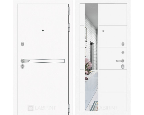 Входная дверь Line White 19 зеркало (Шагрень белая / Белый софт) для квартиры в ПИК с шумоизоляцией, толщина полотна 95 мм, взломостойкая с толщиной металла 1.8 мм, замки 4-го класса защиты