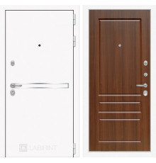 Входная дверь Line White 3 (Шагрень белая / Орех бренди) для квартиры в ПИК с шумоизоляцией, толщина полотна 95 мм, взломостойкая с толщиной металл
